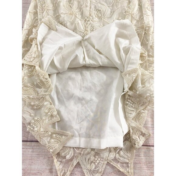 Vintage Gloria Vanderbilt Women's Ivory Lace Beaded Wedding Dress - 1XL - Picture 12 of 13